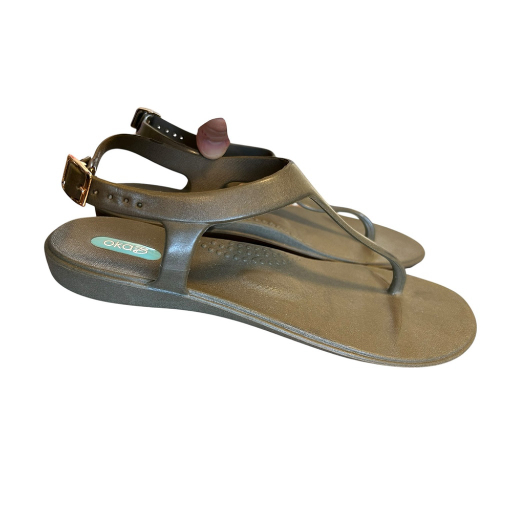 OKA-B Rubber Army Ankle Strap, Vegan– Gray Comfort Flats Made in USA– Size 7